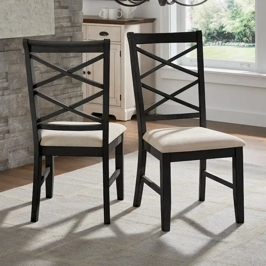 Eleanor Wood finish Double Cross Back Sand Fabric Dining Chair (Set of 2) by iNSPIRE Q Classic