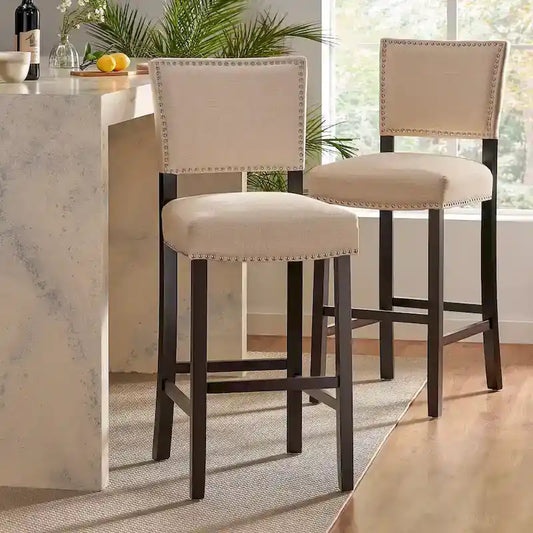 Counter Height Stools Set of 2, Kitchen Island Chair with Wood Legs, Armless Upholstered Dining Room Chair with Back