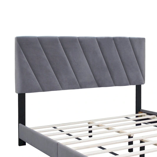 Gray Modern Style Queen Size Adjustable Upholstered Platform Bed for Bedroom