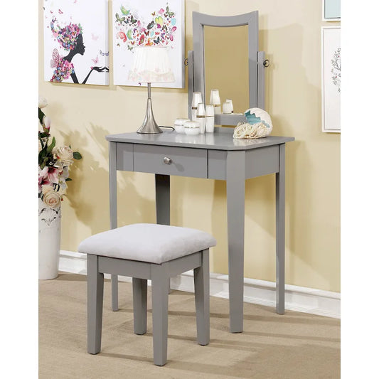 Quol Contemporary Solid Wood 1-Drawer 3-Piece Makeup Vanity Set by Furniture of America