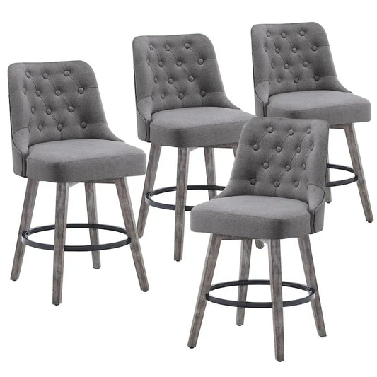 HOMYKA Tufted Swivel Bar Stool with Wood Grain Chair Legs Set of 4