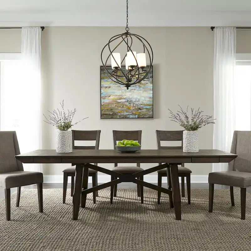 Double Bridge Dark Chestnut Trestle Table Set