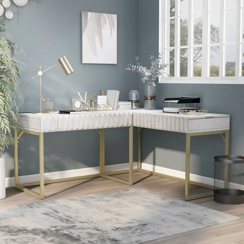 Bird Glam Metal Lift-top L-Shaped Computer Desk with USBs by Furniture of America