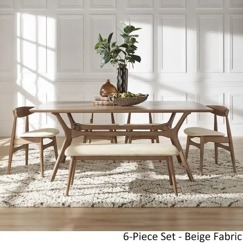 Nadine Dark Walnut Finish Rectangular Dining Set - Curved Back Chairs by iNSPIRE Q Modern