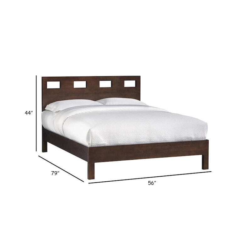 Yee Full Size Bed, Cut Out Design Panel Headboard, Brown Mahogany Wood