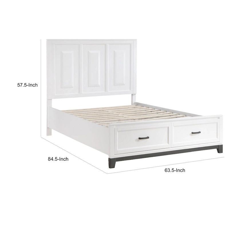 Thiem Queen Size Platform Bed with 2 Storage Drawers, White Wood Finish
