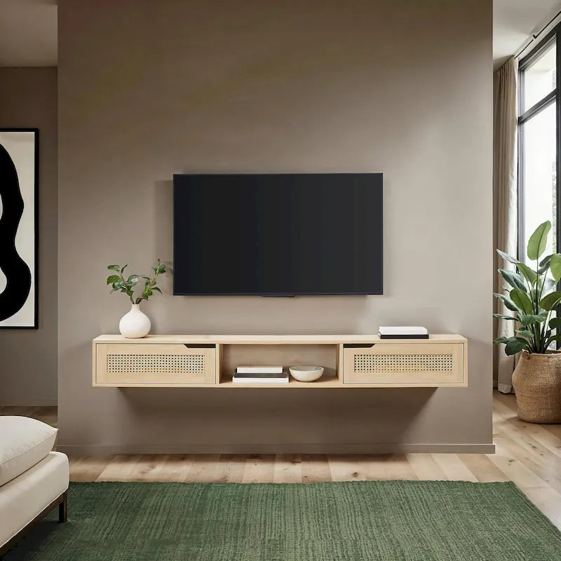 Middlebrook Scandi 70-inch Faux Rattan-Door Floating TV Stand