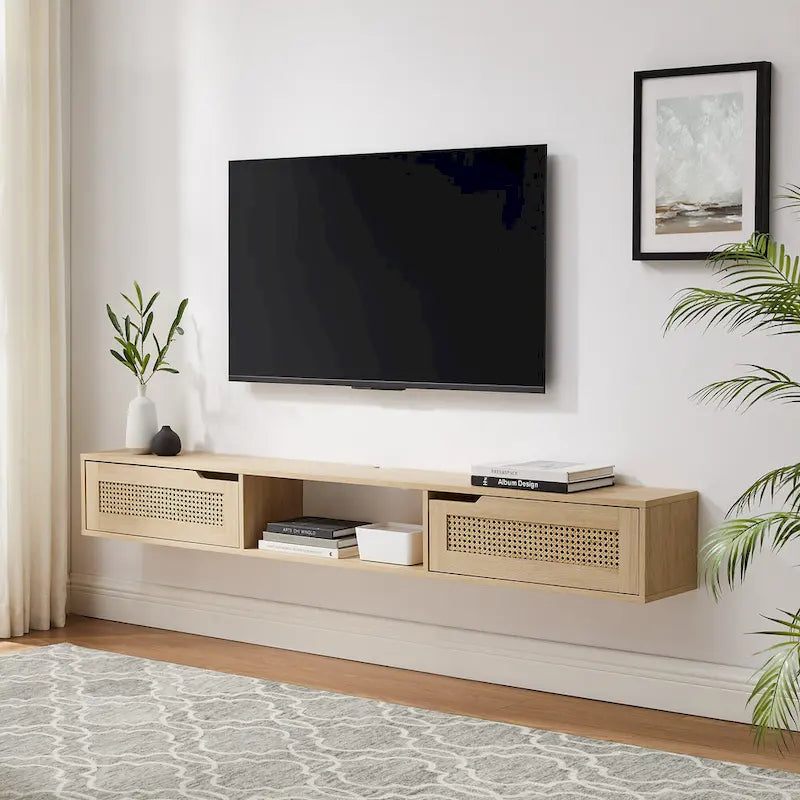 Middlebrook Scandi 70-inch Faux Rattan-Door Floating TV Stand
