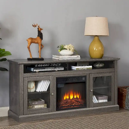 60 Fireplace TV Stand with Glass Doors and Open/Closed Storage for TVs Up to 65