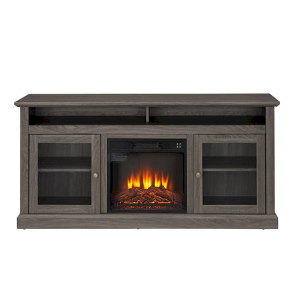 60 Fireplace TV Stand with Glass Doors and Open/Closed Storage for TVs Up to 65