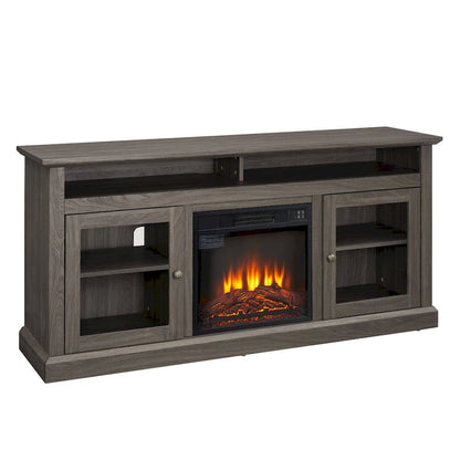 60 Fireplace TV Stand with Glass Doors and Open/Closed Storage for TVs Up to 65