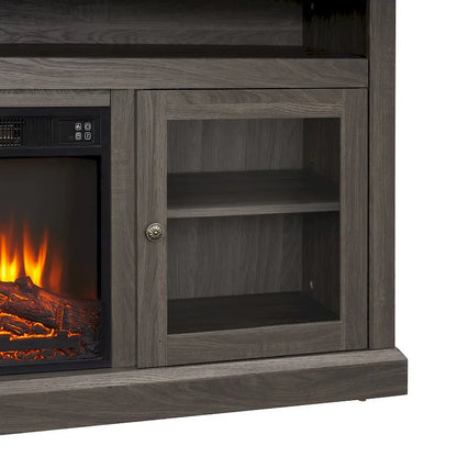 60 Fireplace TV Stand with Glass Doors and Open/Closed Storage for TVs Up to 65