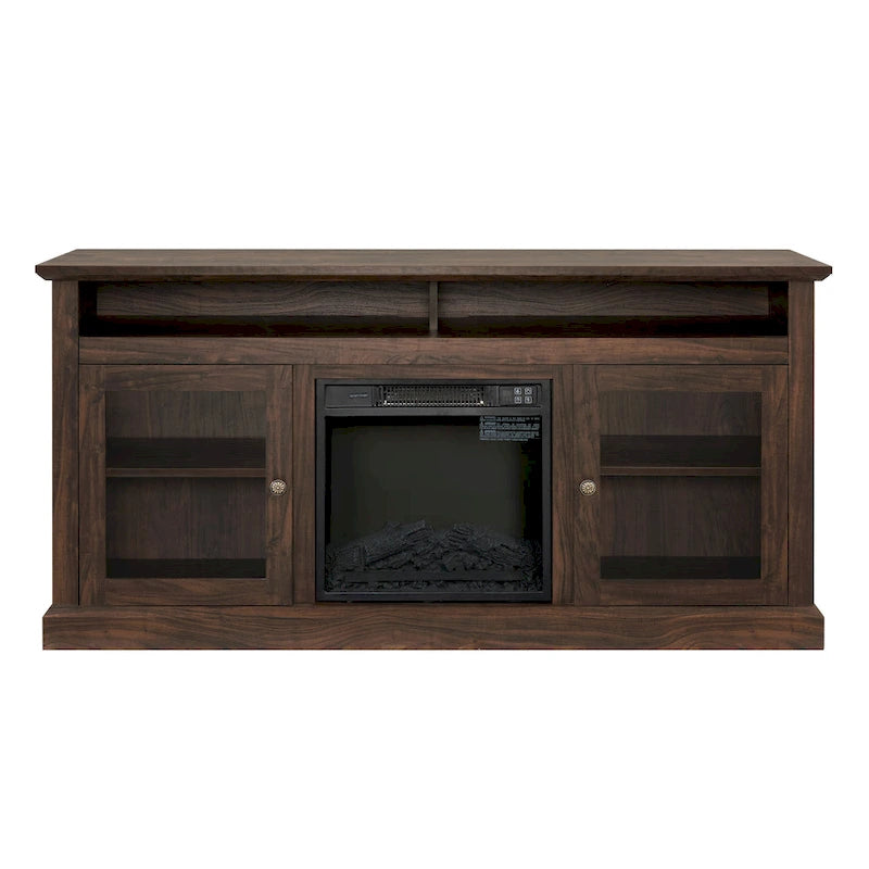 60 Fireplace TV Stand with Glass Doors and Open/Closed Storage for TVs Up to 65