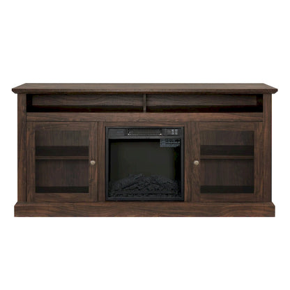 60 Fireplace TV Stand with Glass Doors and Open/Closed Storage for TVs Up to 65