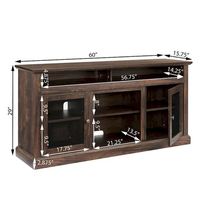 60 Fireplace TV Stand with Glass Doors and Open/Closed Storage for TVs Up to 65