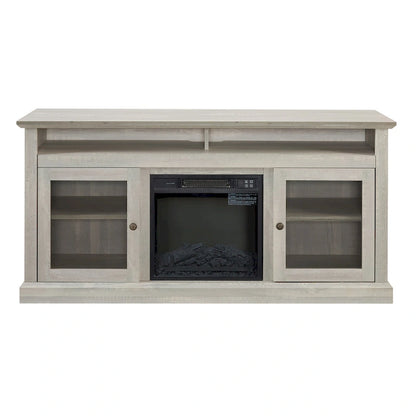 60 Fireplace TV Stand with Glass Doors and Open/Closed Storage for TVs Up to 65