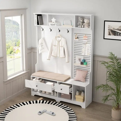 Hallway Hall Tree with Removable Cushioned Bench, Coat Rack, Storage Shelves