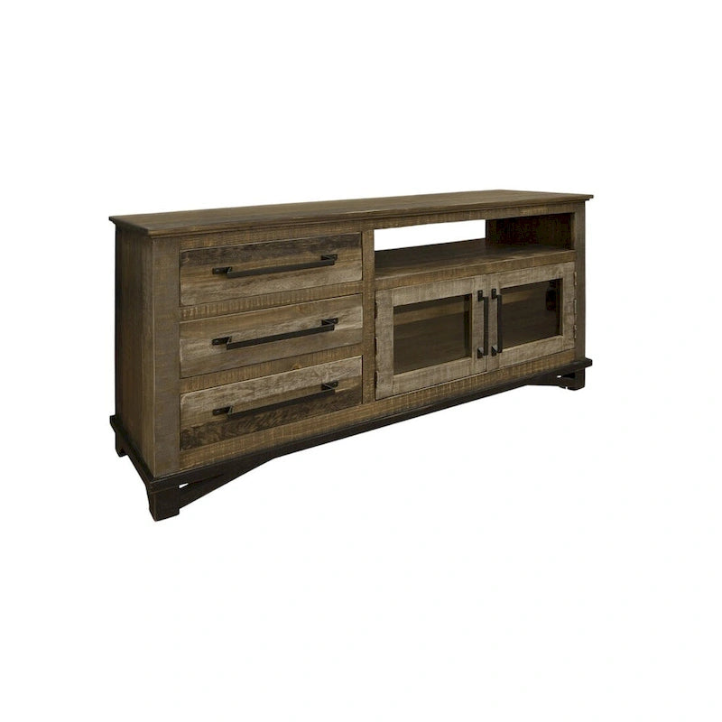 HomeRoots 61 Brown Solid Wood Cabinet Enclosed Storage Distressed TV Stand - 61.25' X '32' X '17.75