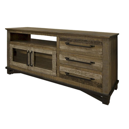 HomeRoots 61 Brown Solid Wood Cabinet Enclosed Storage Distressed TV Stand - 61.25' X '32' X '17.75