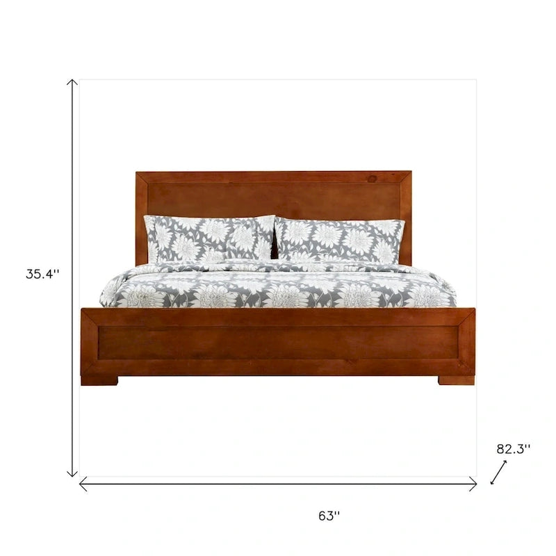 HomeRoots Brown Inlaid Panels Solid Wood Queen Bed Frame