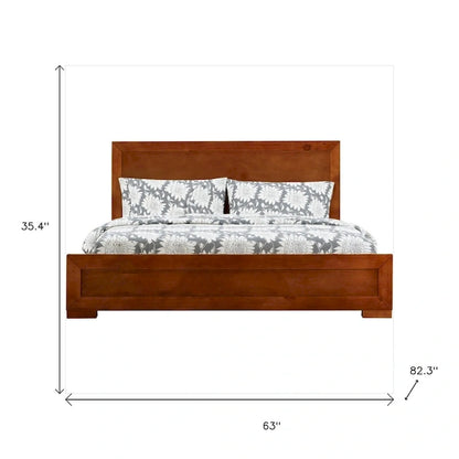 HomeRoots Brown Inlaid Panels Solid Wood Queen Bed Frame