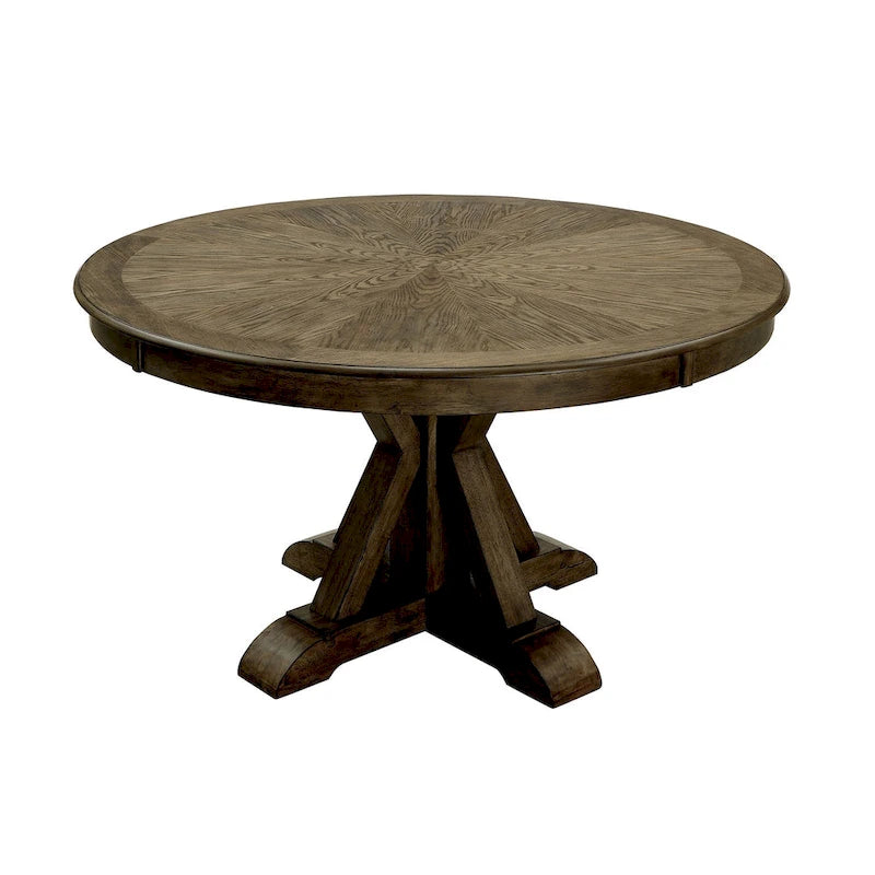 Round Solid Wood Dining Table with Pedestal Base, Light Oak Brown