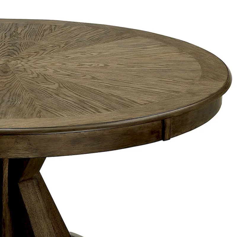 Round Solid Wood Dining Table with Pedestal Base, Light Oak Brown