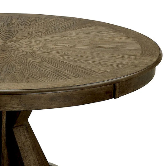 Round Solid Wood Dining Table with Pedestal Base, Light Oak Brown
