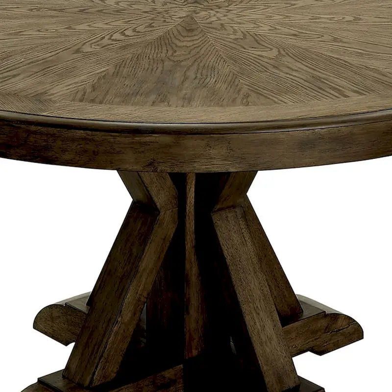 Round Solid Wood Dining Table with Pedestal Base, Light Oak Brown