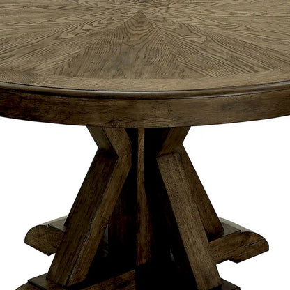Round Solid Wood Dining Table with Pedestal Base, Light Oak Brown