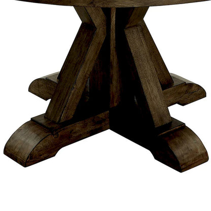 Round Solid Wood Dining Table with Pedestal Base, Light Oak Brown