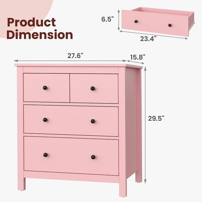 Pink 3-Drawer Dresser for Bedroom, Living Room, Nursery, Entryway, and Hallway