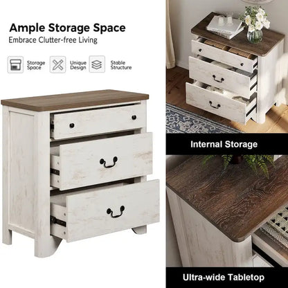 WAMPAT Farmhouse TV Stand For Tvs, Wood Entertainment Center With 3 Drawers, TV Console With Large Storage For Living Room