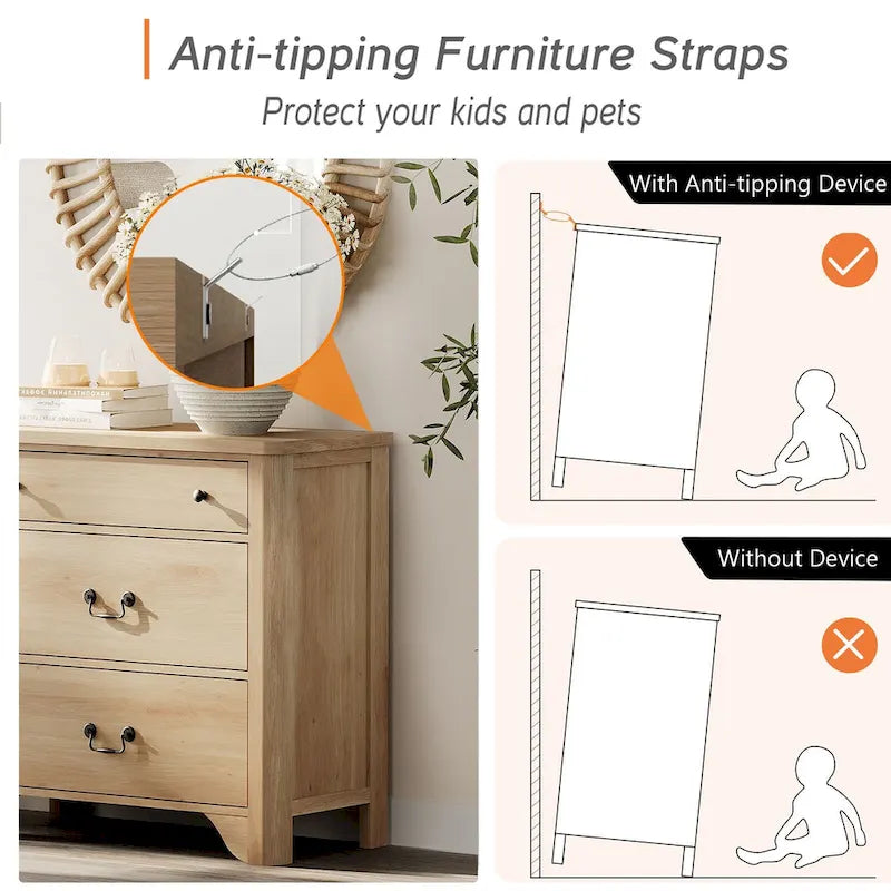 WAMPAT Farmhouse TV Stand For Tvs, Wood Entertainment Center With 3 Drawers, TV Console With Large Storage For Living Room