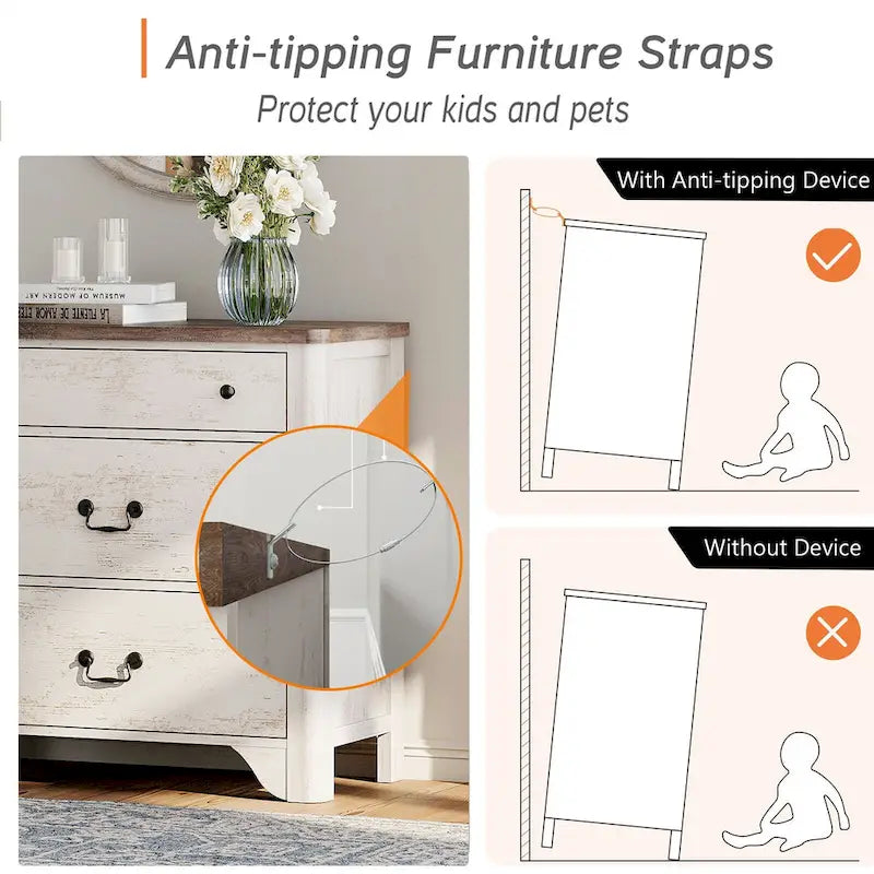 WAMPAT Farmhouse TV Stand For Tvs, Wood Entertainment Center With 3 Drawers, TV Console With Large Storage For Living Room