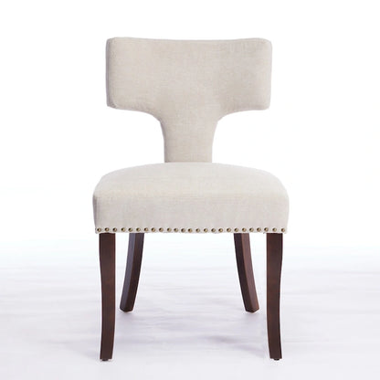 Modern Dining Chairs Set of 2, Linen Fabric Upholstered Accent Chair Curved Backrest Kitchen Chairs with Rubberwood Frame