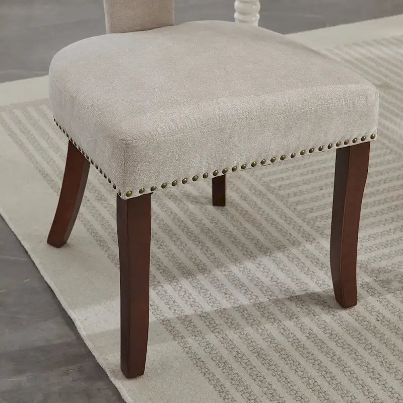 Modern Dining Chairs Set of 2, Linen Fabric Upholstered Accent Chair Curved Backrest Kitchen Chairs with Rubberwood Frame