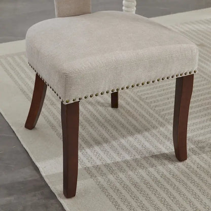 Modern Dining Chairs Set of 2, Linen Fabric Upholstered Accent Chair Curved Backrest Kitchen Chairs with Rubberwood Frame