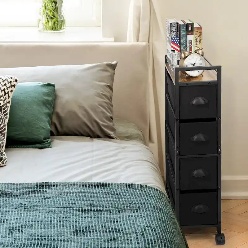 4 Drawers Narrow Dresser, Fabric Storage Cabinet, Vertical Standing Storage Chest