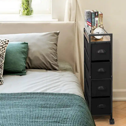 4 Drawers Narrow Dresser, Fabric Storage Cabinet, Vertical Standing Storage Chest