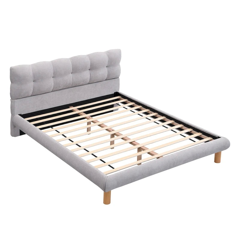Queen Size Upholstered Platform Bed Modern Tufted Bed Frame with Cookie-Shaped Headboard for Guest Room and Bedroom