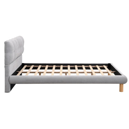 Queen Size Upholstered Platform Bed Modern Tufted Bed Frame with Cookie-Shaped Headboard for Guest Room and Bedroom