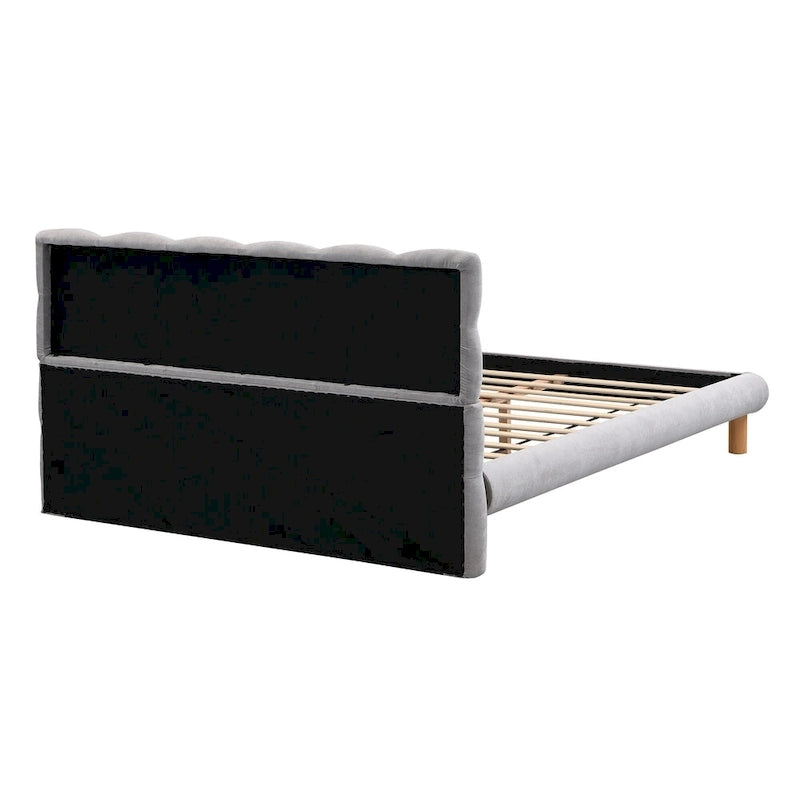 Queen Size Upholstered Platform Bed Modern Tufted Bed Frame with Cookie-Shaped Headboard for Guest Room and Bedroom