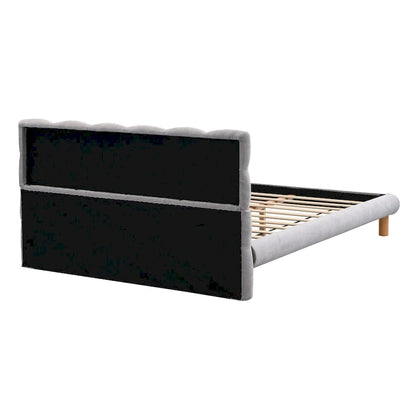 Queen Size Upholstered Platform Bed Modern Tufted Bed Frame with Cookie-Shaped Headboard for Guest Room and Bedroom