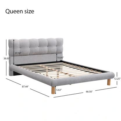 Queen Size Upholstered Platform Bed Modern Tufted Bed Frame with Cookie-Shaped Headboard for Guest Room and Bedroom