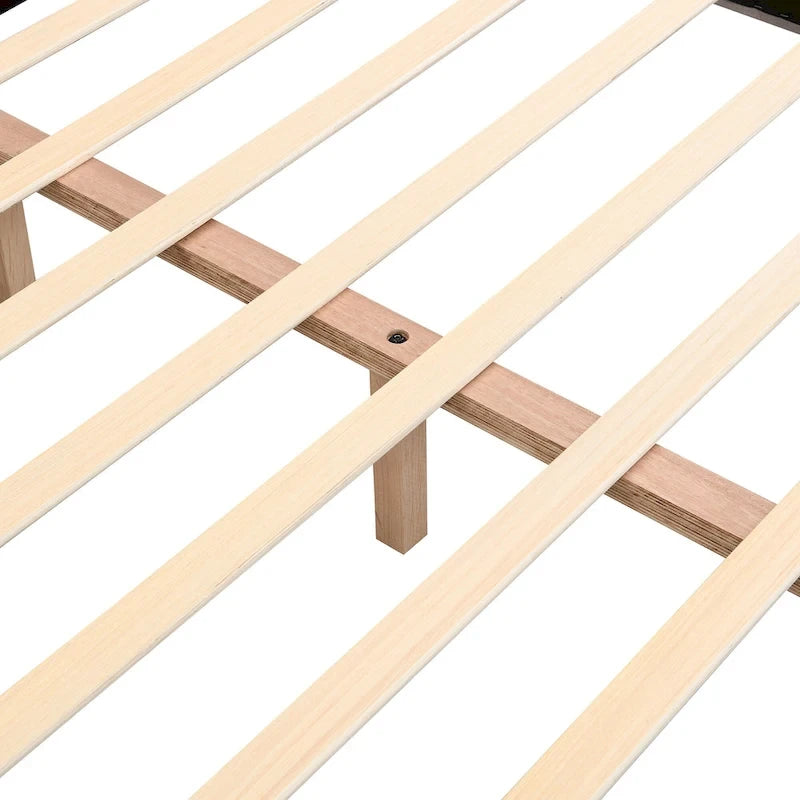 Queen Size Upholstered Platform Bed Modern Tufted Bed Frame with Cookie-Shaped Headboard for Guest Room and Bedroom