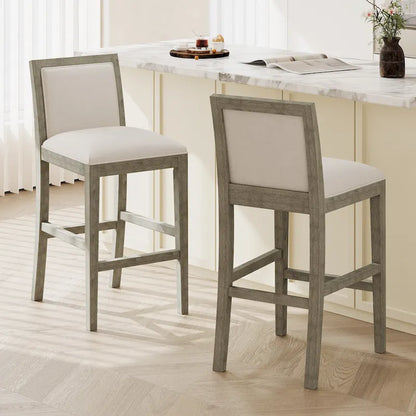Roomfitters Retro Bar Stools, Set of 2 Upholstered 30.5 Bar Height Chairs with Fabric Cushion and Wood Frame