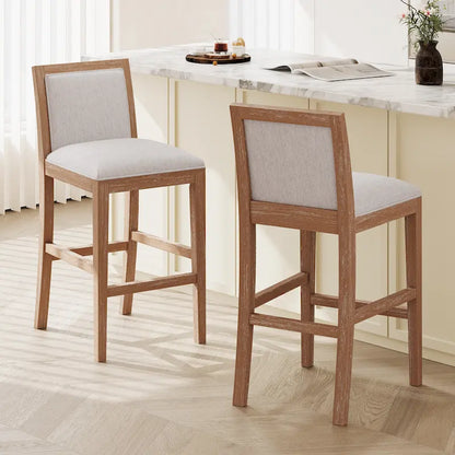 Roomfitters Retro Bar Stools, Set of 2 Upholstered 30.5 Bar Height Chairs with Fabric Cushion and Wood Frame