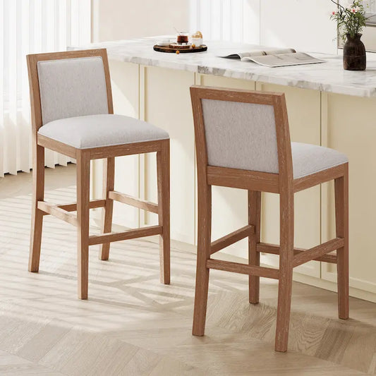 Roomfitters Retro Bar Stools, Set of 2 Upholstered 30.5 Bar Height Chairs with Fabric Cushion and Wood Frame