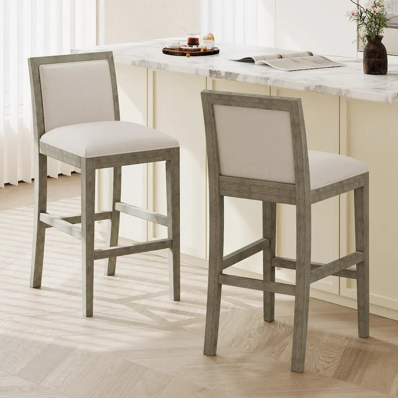 Roomfitters Retro Bar Stools, Set of 2 Upholstered 30.5 Bar Height Chairs with Fabric Cushion and Wood Frame